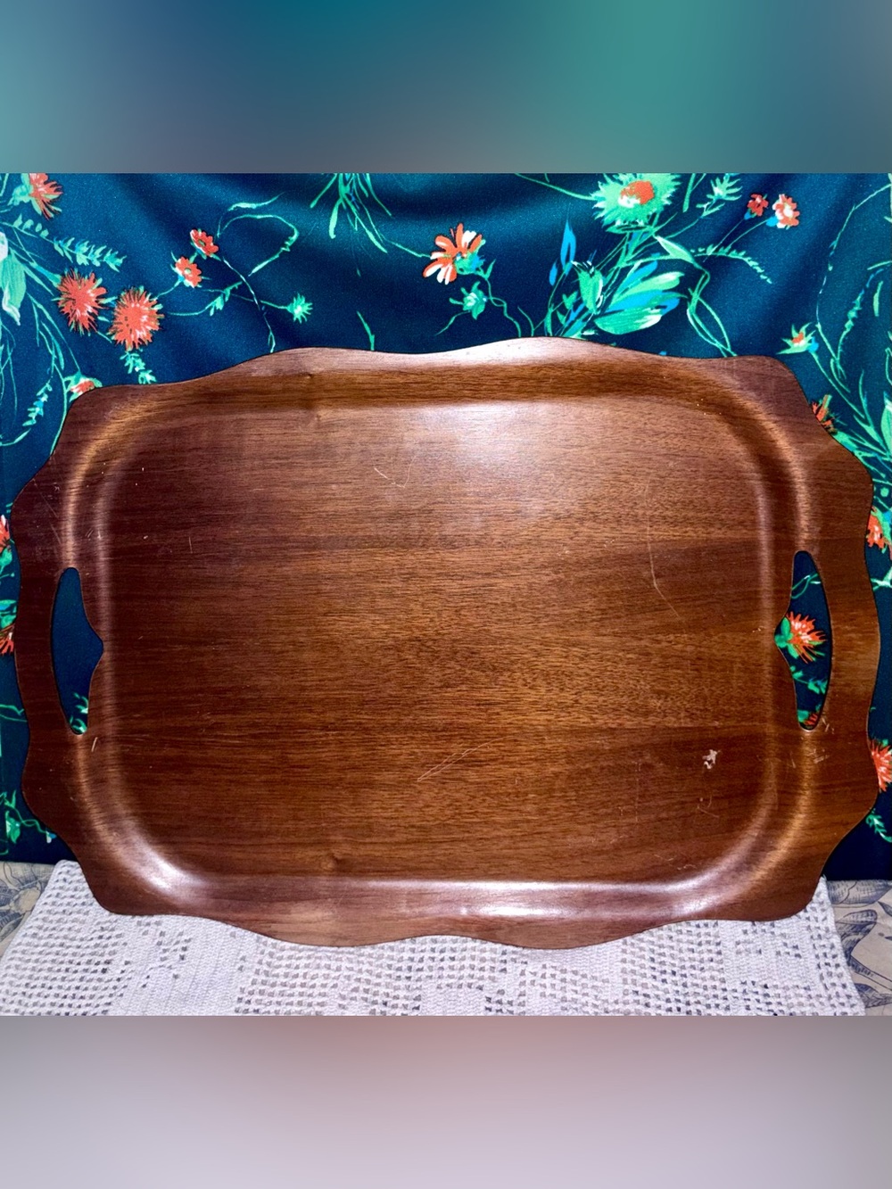 Vtg 60s MCM Handled S.E. Overton Genuine Walnut 20” Serving Tray
